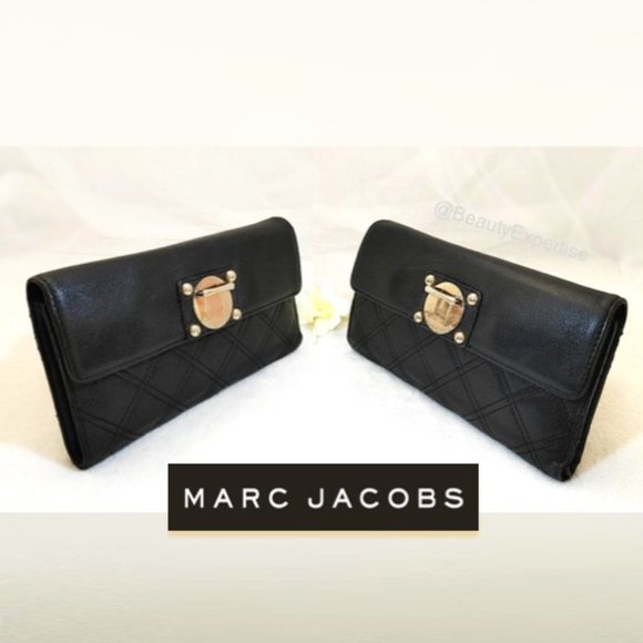 MARC JACOBS Wallet Black Genuine Leather Quilted Trifold Cards Bills Slots Bill… - Picture 3 of 11